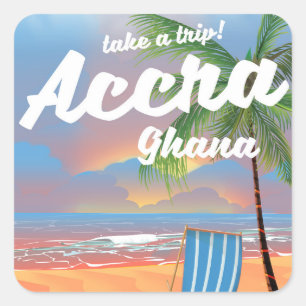 Sticker Carré Affiche de voyage de la plage d'Accra Ghana