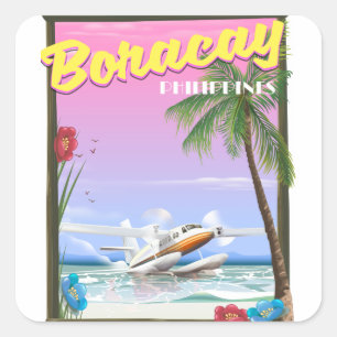 Sticker Carré Affiche de voyage de la plage de Boracay Philippin