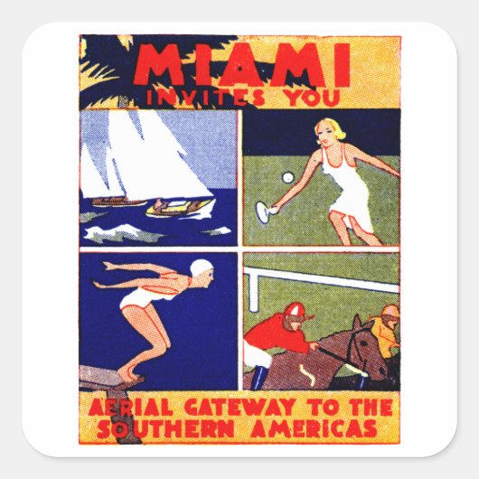 Sticker Carré Affiche de voyage de Miami 1925 (Devant)