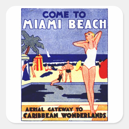 Sticker Carré Affiche de voyage de Miami Beach 1925 (Devant)