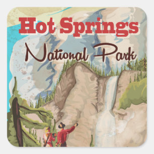 Sticker Carré Affiche de voyage de parc national de Hot Springs
