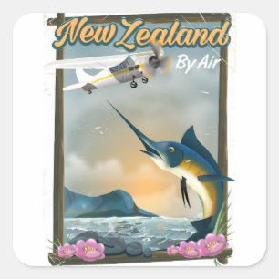 Sticker Carré Affiche de voyage de pêche de la Nouvelle Zéland