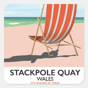 Sticker Carré affiche de voyage de plage Stackpole Quay Wales