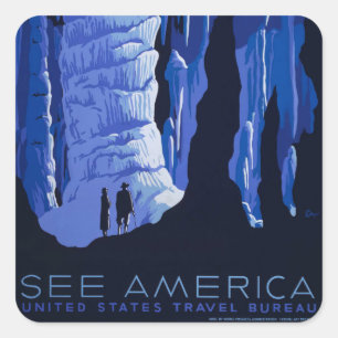 Sticker Carré Affiche de voyage de spéléologie Cavernes Voyage V