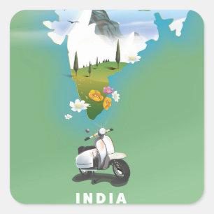 Sticker Carré Affiche de voyage en Inde