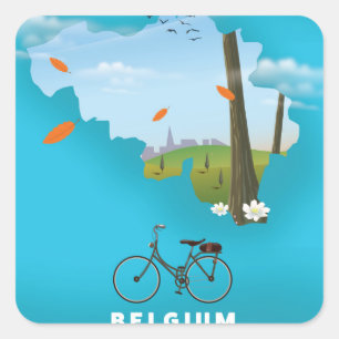 Sticker Carré Affiche de voyage imprimée carte de la Belgique.