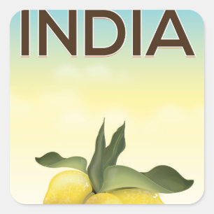 Sticker Carré Affiche de voyage India Lemon