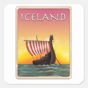 Sticker Carré Affiche de voyage Islande Viking