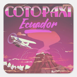 Sticker Carré Affiche de voyage par AVION Cotopaxi, Équateur