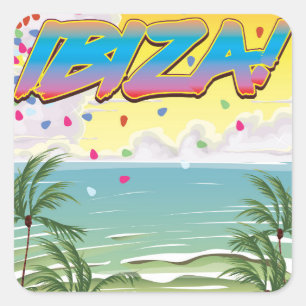 Sticker Carré Affiche de voyage pour la fête de plage d'Ibiza
