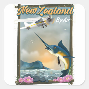 Sticker Carré Affiche de voyage pour la pêche en Nouvelle-Zéland