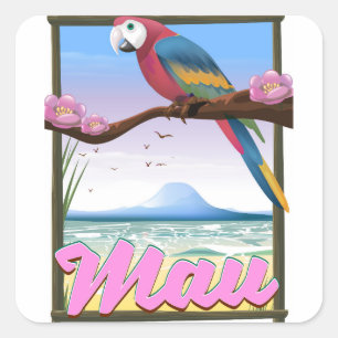 Sticker Carré Affiche de voyage tropicale perroquet Maui Hawaii