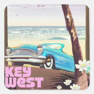 Sticker Carré affiche de voyage vintage de key west florida