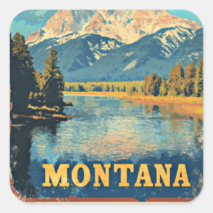 Sticker Carré Affiche de voyage vintage du Montana