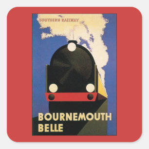 Sticker Carré Affiche de voyage vintage, train Bournemouth Belle