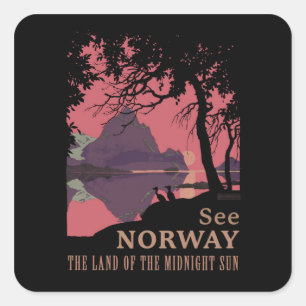Sticker Carré Affiche minimaliste de coucher de soleil en Norvèg