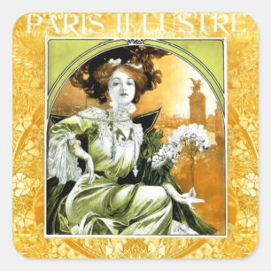 Sticker Carré Affiche Paris Illustré par Alphonse Mucha