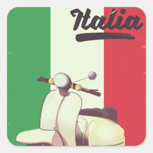 Sticker Carré Affiche vintage de voyage de scooter de l'Italie