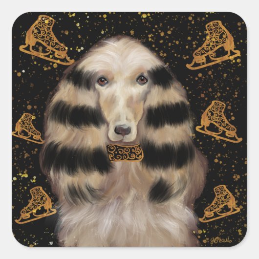 STICKER CARRÉ AFGHAN HOUND GOLD  (Devant)