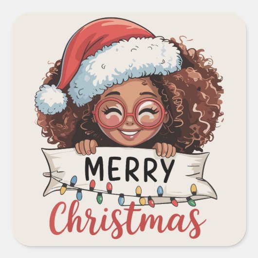 Sticker Carré Africain-Américain Joyeux Noël Africain Black (Devant)
