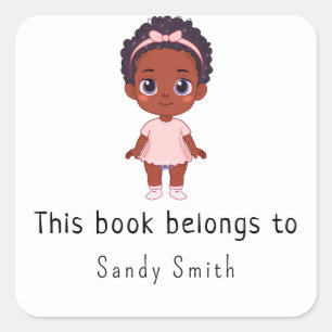 Sticker Carré African American baby girl - Ce livre appartient à
