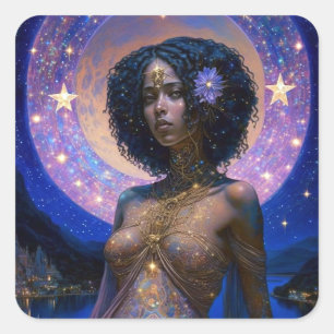 Sticker Carré African American Black Goddess Queen Imaginaire Ar