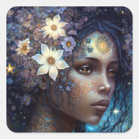 Sticker Carré African American Black Goddess Queen Imaginaire Ar (Devant)