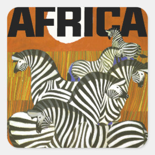 Sticker Carré Afrique Poster de voyage avec Zebras