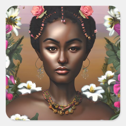 Sticker Carré Afro-Américaine Beauté IA Art (Devant)