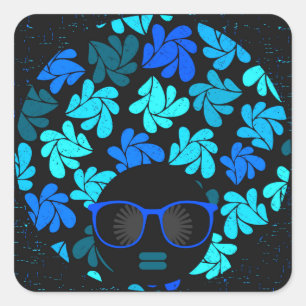 Sticker Carré Afro Diva Bleu
