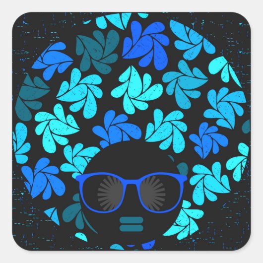 Sticker Carré Afro Diva Bleu (Devant)
