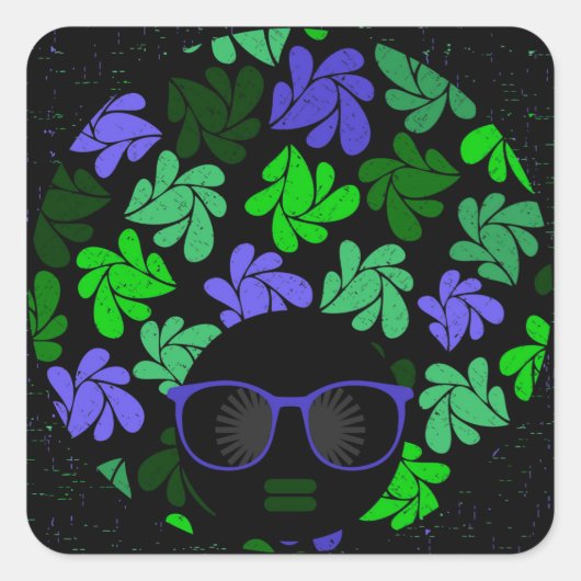Sticker Carré Afro Diva Vert & Bleu (Devant)