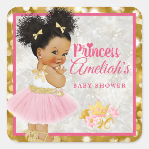 Sticker Carré Afro Princess Ballerina Baby Girl Pink Gold Fancy