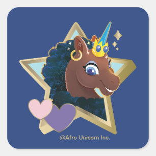 Sticker Carré Afro Unicorn étoile magique