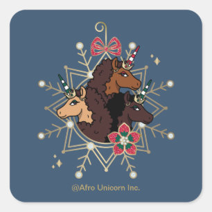 Sticker Carré Afro Unicorn Festive Vacances Magique