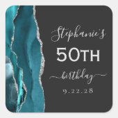 Sticker Carré Agate Bleu Turquoise Argent foncé 50e anniversaire (Devant)