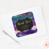 Sticker Carré Agate de paon pourpre et bleu Merci d'anniversaire (Enveloppe)