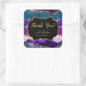 Sticker Carré Agate de paon pourpre et bleu Merci d'anniversaire (Sac)