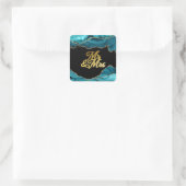 Sticker Carré Agate d'or Turquoise moderne M. & Mme Mariage (Sac)