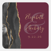 Sticker Carré Agate Géode Script Black Gold Burgundy Mariage (Devant)