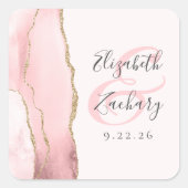 Sticker Carré Agate Geode Script Blush Pink Gold Mariage (Devant)