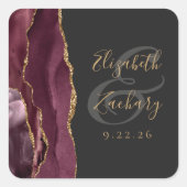 Sticker Carré Agate Geode Script Burgundy Gold Dark Mariage (Devant)