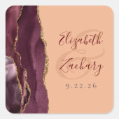 Sticker Carré Agate Geode Script Burgundy Gold Peach Mariage (Devant)