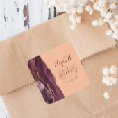 Sticker Carré Agate Geode Script Burgundy Gold Peach Mariage