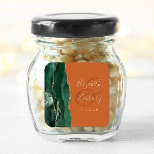 Sticker Carré Agate Geode Script Emerald Green Gold Rust Mariage