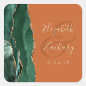 Sticker Carré Agate Geode Script Emerald Green Gold Rust Mariage (Devant)