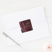 Sticker Carré Agate Géode Script Mariage Or Bourgogne (Enveloppe)