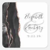 Sticker Carré Agate Geode Script Rose noir Mariage or (Devant)