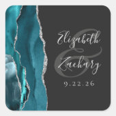 Sticker Carré Agate Geode Script Turquoise Silver Dark Mariage (Devant)