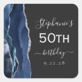 Sticker Carré Agate Marine Bleu Argent noir 50e anniversaire (Devant)